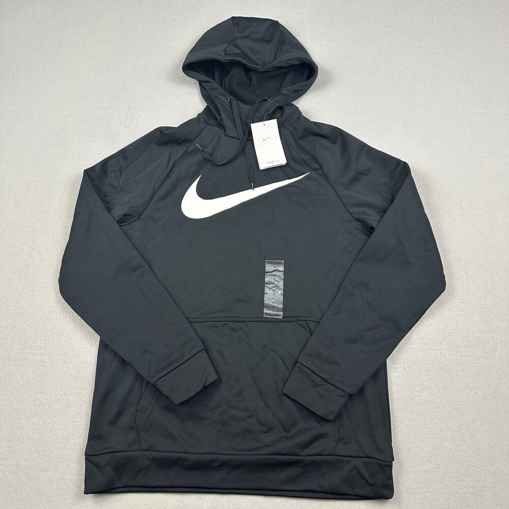 Nike Hoodie Men Medium Black Therma-FIT Pullover Big Swoosh Sweatshirt NWT M